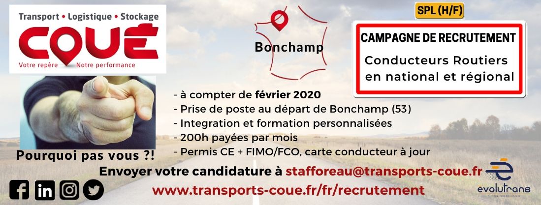 Transports Coué lancent pour début 2020 une campagne de recrutement de conducteurs routiers H/F